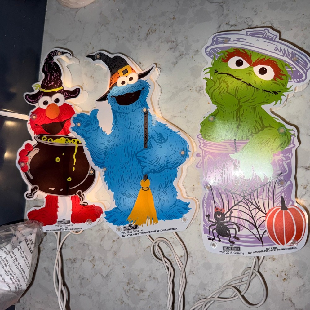 Sesame Street Halloween Window Lights Elmo Cookie Monster Oscar Set of 3 2015